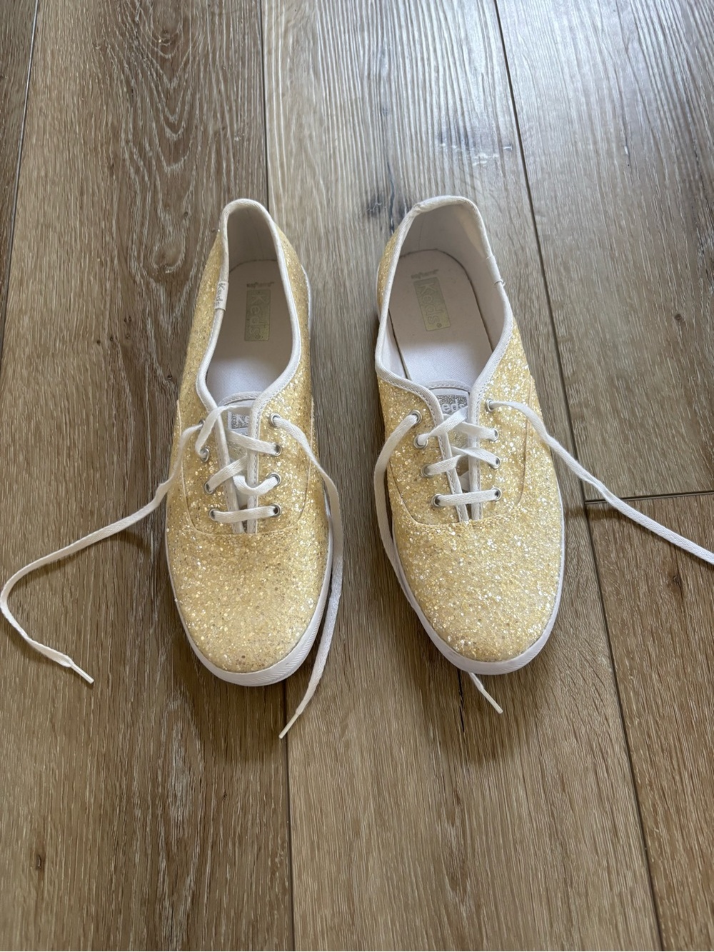 Keds Women’s Glitter Lace-Up Sneakers in Pale Gold